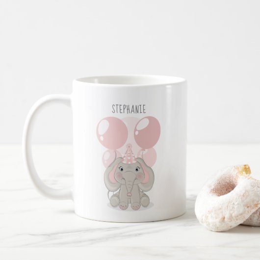 Mug Éléphant avec chapeau de fête d'anniversaire (Avec donut)