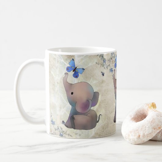 Mug Éléphant avec papillon (Avec donut)