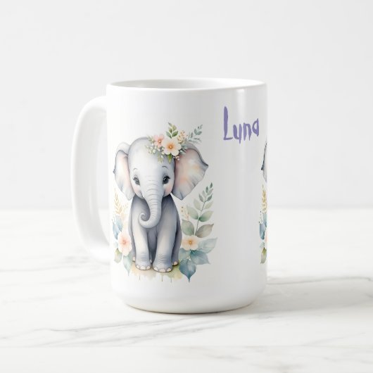 Mug Eléphant bébé en floraison (Devant gauche)