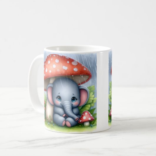 Mug Eléphant Bébé Sous Parapluie De Champignons (Devant gauche)