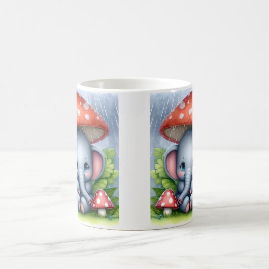 Mug Eléphant Bébé Sous Parapluie De Champignons (Centre)