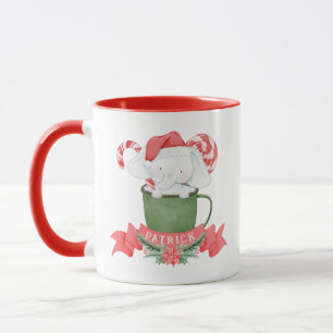 Mug Eléphant blanc mignon à Noël vert