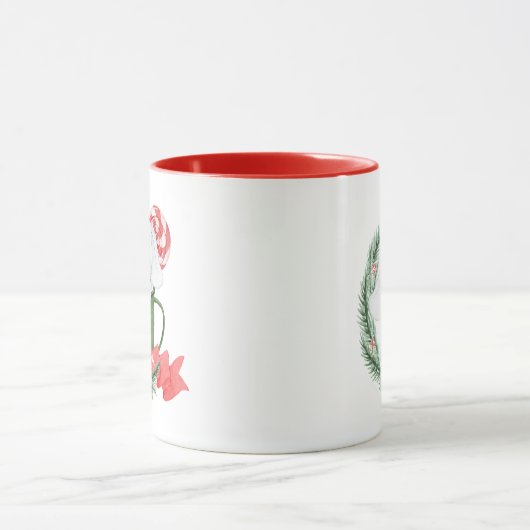 Mug Eléphant blanc mignon à Noël vert (Centre)