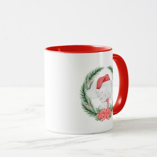 Mug Eléphant blanc mignon à Noël vert (Devant droit)