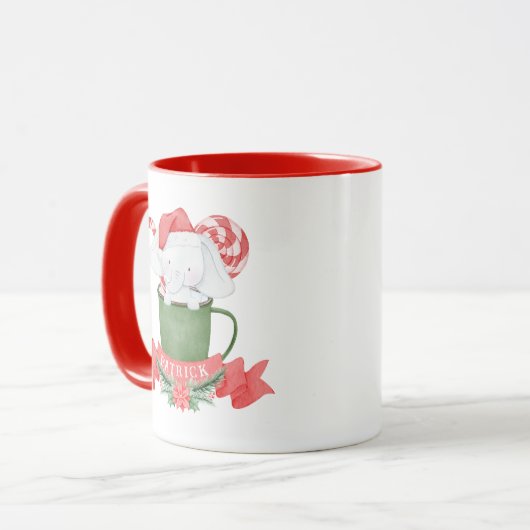 Mug Eléphant blanc mignon à Noël vert (Devant gauche)