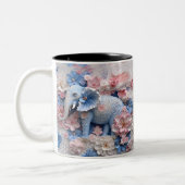 Mug Eléphant Bleu 3D avec fleurs (Gauche)
