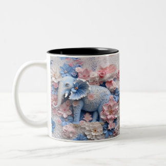 Mug Eléphant Bleu 3D avec fleurs