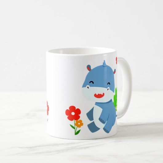 Mug Eléphant Bleu Cute Avec Fleurs Rouges (Devant droit)