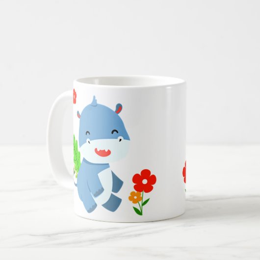 Mug Eléphant Bleu Cute Avec Fleurs Rouges (Devant gauche)