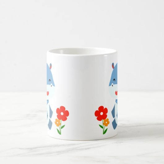 Mug Eléphant Bleu Cute Avec Fleurs Rouges (Centre)
