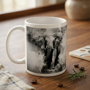 Mug Éléphant d'Afrique Aquarelle Noir et Blanc