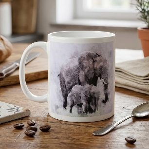 Mug Éléphant d'Afrique femelle avec son éléphanteau Aq