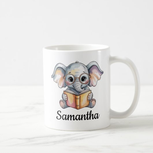 Mug Éléphant de bébé mignon lisant un livre personnali (Droite)