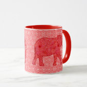 Mug Eléphant de fleurs - rouge profond et corail (Devant droit)
