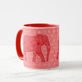 Mug Eléphant de fleurs - rouge profond et corail (Devant gauche)