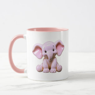 Mug Éléphant Dessin Animé Bébé Caractère Pastel Rose