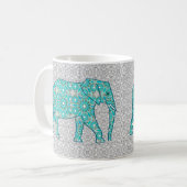 Mug Eléphant fleur Mandala - turquoise, gris & blanc (Devant gauche)