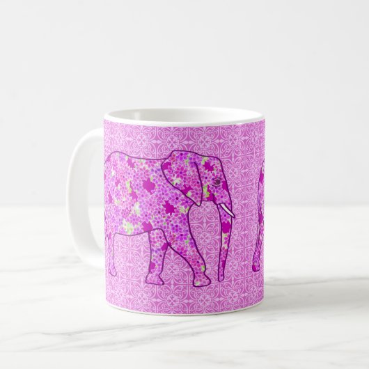 Mug Éléphant fleur - orchidée et magenta (Devant gauche)