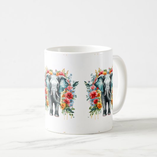Mug Eléphant floral coloré (Devant droit)