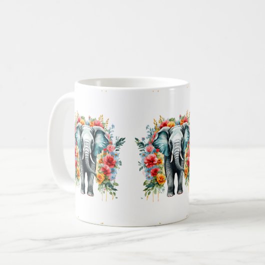 Mug Eléphant floral coloré (Devant gauche)