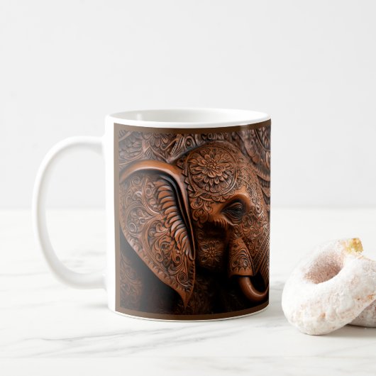 Mug Eléphant imprimé en cuir 3D (Avec donut)