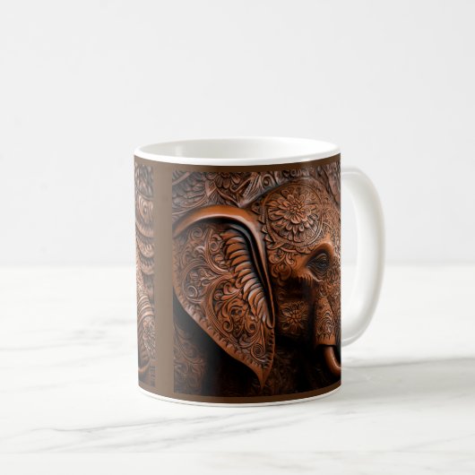 Mug Eléphant imprimé en cuir 3D (Devant droit)