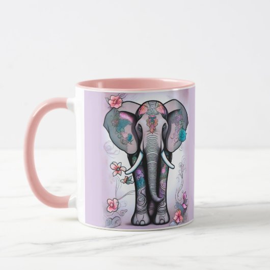 Mug Éléphant indien gris orné de fleurs (Gauche)