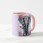 Mug Éléphant indien gris orné de fleurs (Devant droit)