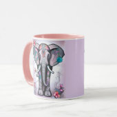 Mug Éléphant indien gris orné de fleurs (Devant gauche)