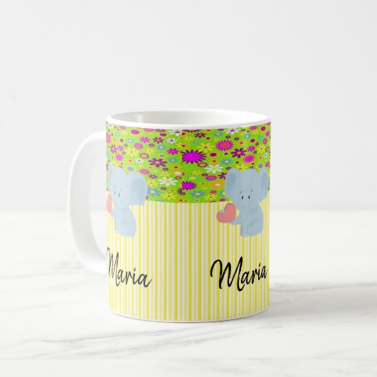 Mug Eléphant Jaune Blancs (Devant gauche)