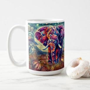 Mug Éléphant lunaire à la nuit Bleu pourpre étoiles Lu