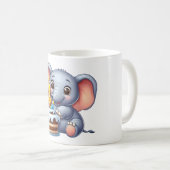 Mug Éléphant Mignon 4ème Anniversaire (Devant droit)