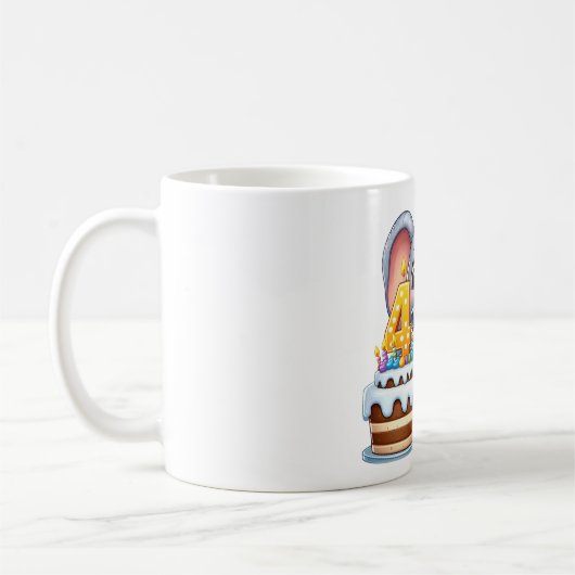 Mug Éléphant Mignon 4ème Anniversaire (Gauche)