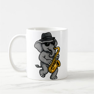 Mug Éléphant Mignon Jouant du Saxophone Éléphants Musi