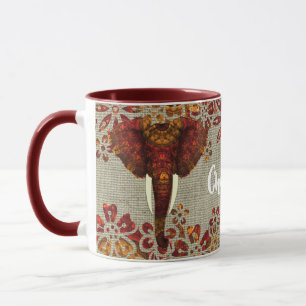 Mug Eléphant Orné Couleurs Rustiques Personnalisées