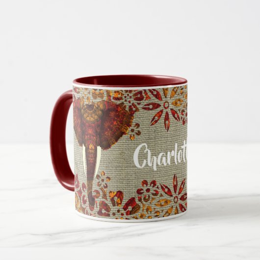 Mug Eléphant Orné Couleurs Rustiques Personnalisées (Devant gauche)