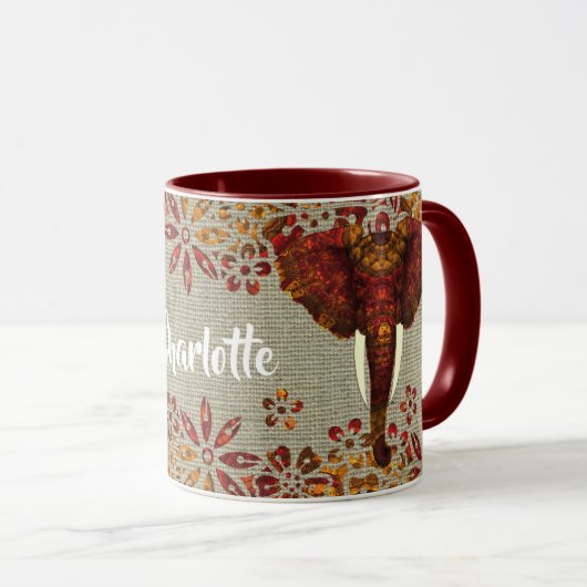 Mug Eléphant Orné Couleurs Rustiques Personnalisées (Devant droit)