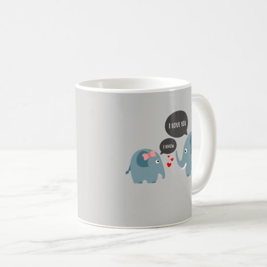 Mug Éléphant romantique : Je t'aime, je sais (Devant droit)