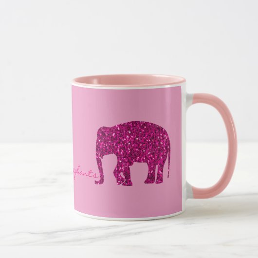 Mug Éléphant rose chaud brillant faux scintillements s (Droite)