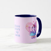 Mug Eléphant rose mignon dans l'amour (avec votre nom) (Devant droit)