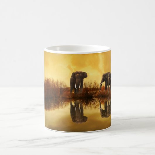 Mug Eléphants asiatiques en Thaïlande sous un coucher (Centre)
