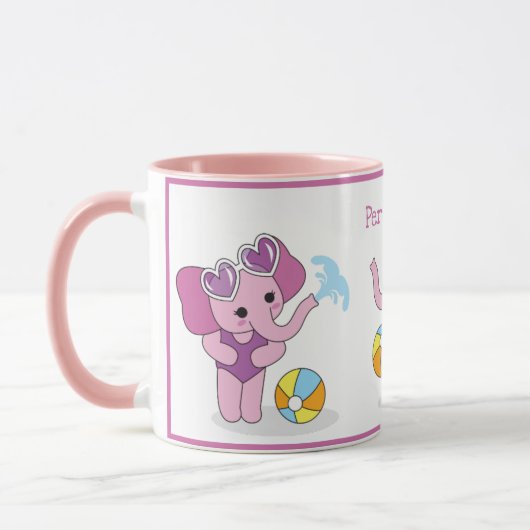 Mug Eléphants Bébés mignons rose et pourpre Personnali (Gauche)