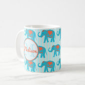 Mug Eléphants bleus turquoise Turquoises sur le nom de (Devant gauche)