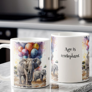 Mug Éléphants et Ballons Drôle Blague sur l'Âge Annive