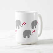 Mug Éléphants Gris avec Jets de Cœurs Rouges (Devant droit)