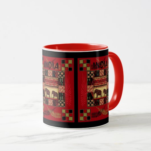 Mug Éléphants patchwork ethnique Inde (Devant droit)