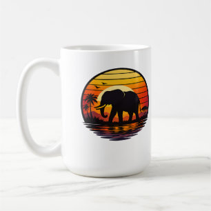 Mug Élévant silhouette coucher de soleil rétro