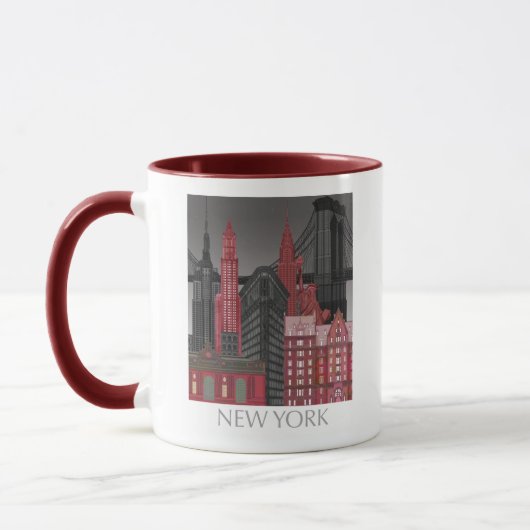 Mug Élévations de New York par nuit - Rouge (Gauche)