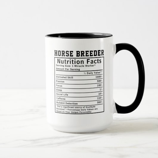 Mug Éleveur de chevaux drôle Faits nutritionnels Trava (Droite)