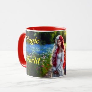 Mug Elf fille rouge et blanc fleurs d'imaginaire color
